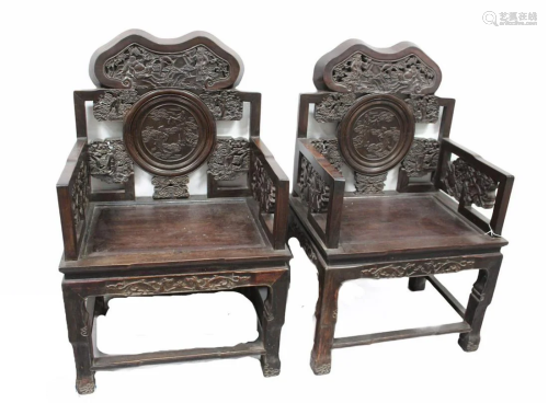 A Set of two Chinese Hardwood Chairs