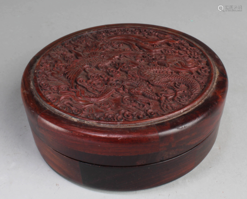 Chinese Wood Round Carved Box