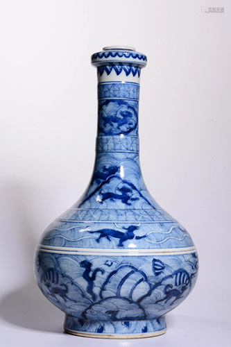 Qing Dynasty - Blue White 'Beast' Vase