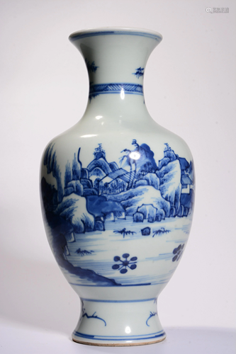 Qing Dynasty - Blue White 'Landscape' Vase