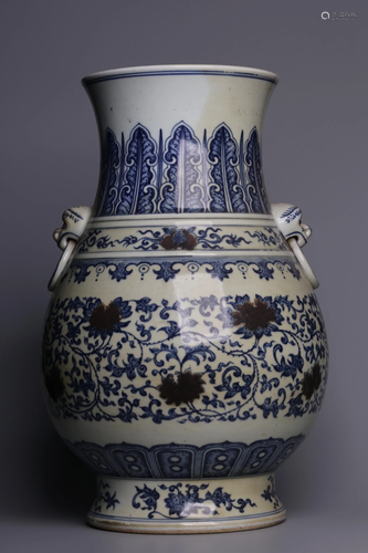 Qing Dynasty - Blue White Red Decorated 'Floral' Zun