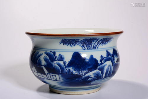 Qing Dynasty - Blue White 'Landscape figure fishing