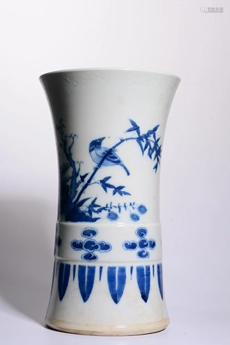 Qing Dynasty - Blue White 'Floral & Bird' Vase