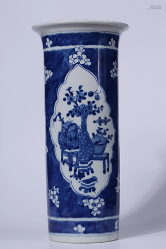 Qing Dynasty - Blue White 'Plum Antique' Vase