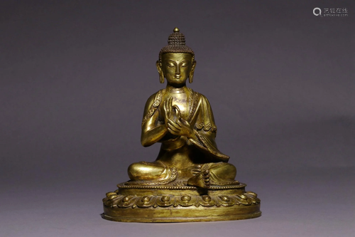 Late Qing Dynasty - Gilt Bronze Shakyamuni Sitting