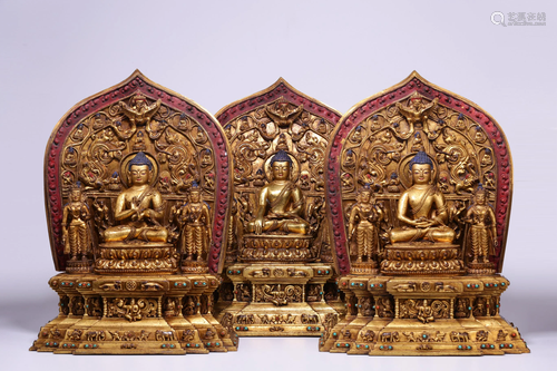 Qing Dynasty - Gilt Bronze Tryadhva-buddhah Sitting