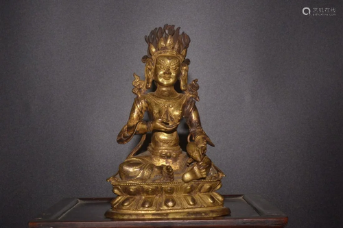 Qing Dynasty - Gilt Bronze Jambhala Sitting Figure