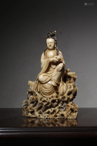 Qing Dynasty - Shoushan Stone Avalokitesvara Sitting