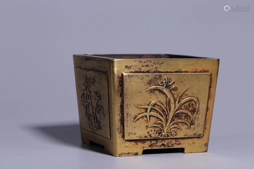 Xuande Period Made Mark' Gilt Bronze Plum, Orchid,