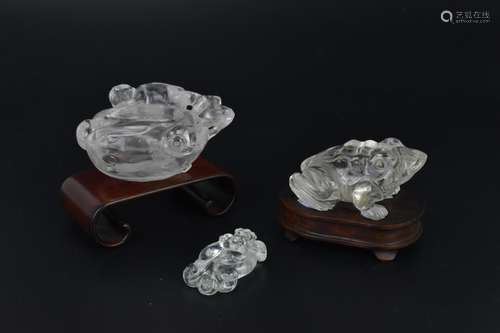 A Chinese rock crystal brush washer on wooden stand, designe...