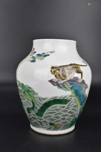 A Chinese Qing dynasty famille verte enamel vase, possibly K...