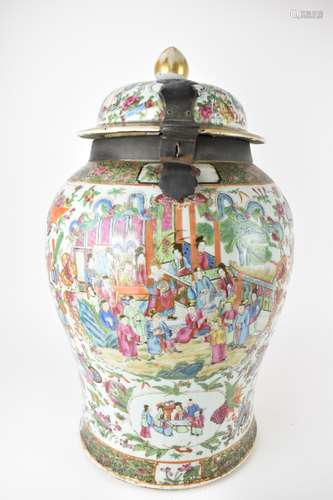 A large Qing Dynasty Canton porcelain vase and cover, 19th c...