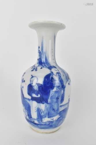 A late Qing dynasty blue and white bottle vase of ovoid shap...