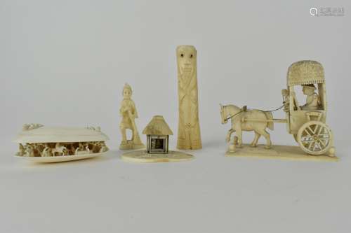 Early 20th century ivory Okimonos comprising of a Japanese c...