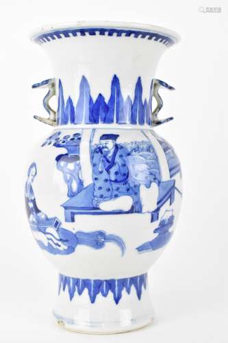 A Chinese 20th century blue and white Gu vase with a lapet l...