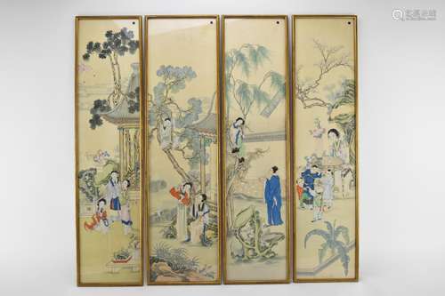 A set of four Japanese Meiji/Taisho period silk narrative pi...