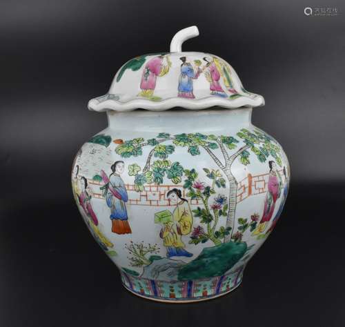 A 19th century Chinese famille rose lidded jar, of baluster ...