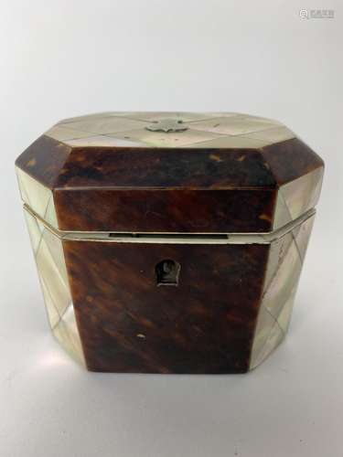 A Mid 19th century mother of peal and tortoiseshell tea cadd...