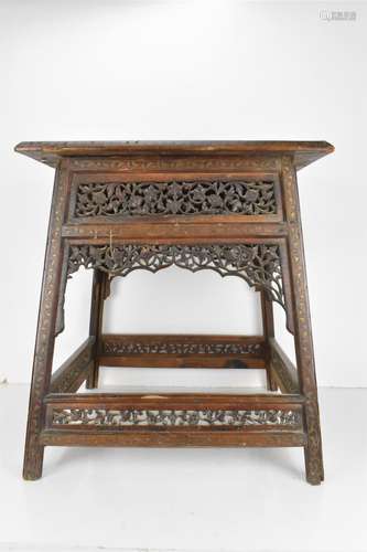 A late 19th century Burmese brass inlaid hardwood table, wit...