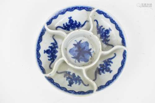 A Chinese Qianlong blue and white mallow form segmental dish...