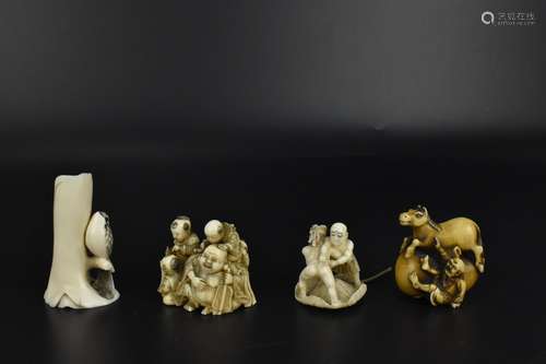 A collection of Japanese Meiji period ivory netsukes to incl...