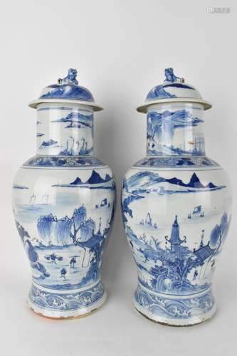 A pair of Chinese Qing dynasty blue and white porcelain lidd...