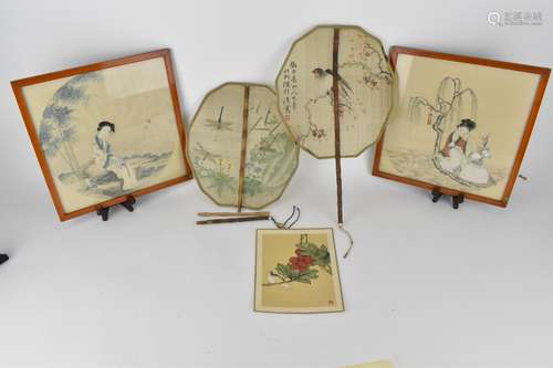 A pair of Japanese 20th century watercolours on silk, one of...