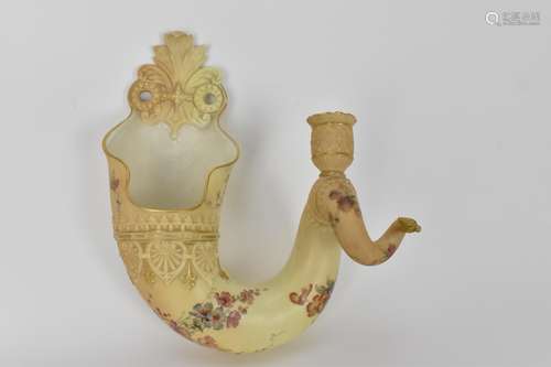 A Royal Worcester blush ivory twisted cornucopia wall vase w...