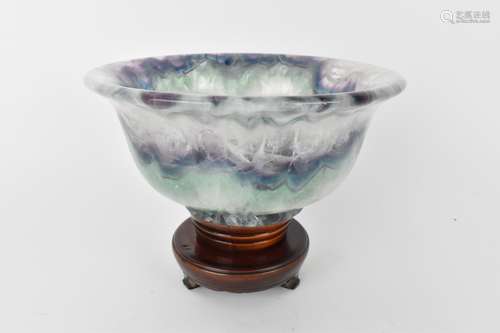 A 20th century Chinese rainbow fluorite quartz bowl, with gr...