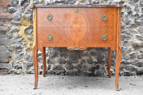 A late 20th century Louis XV style marquetry and parquetry c...