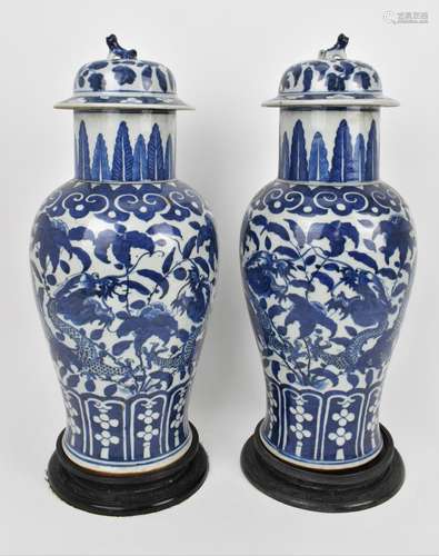 A pair of Chinese Qing dynasty blue and white porcelain lidd...