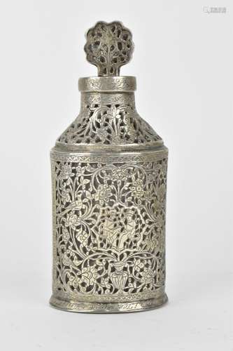 An early 20th century Persian white metal clad glass bottle ...