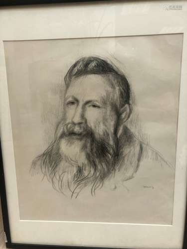 Pierre-Auguste RENOIR. Portait de Rodin, lithographie. Dimen...