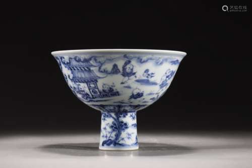 Blue and white high-foot cup