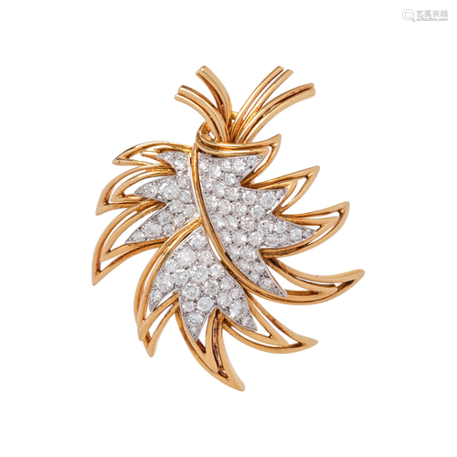 BOUCHERON, YELLOW GOLD, PLATINUM AND DIAMOND BROOCH