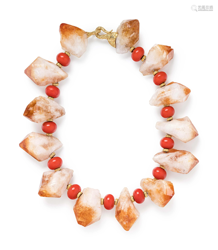 TONY DUQUETTE, CITRINE AND AMBER BEAD NECKLACE