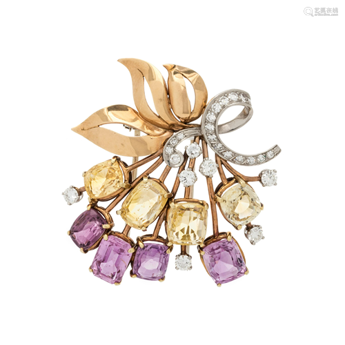 BIRKS, MULTICOLOR SAPPHIRE, SPINEL AND DIAMOND BROOCH