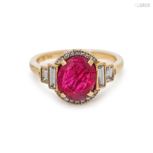 BURMESE RUBY AND DIAMOND RING