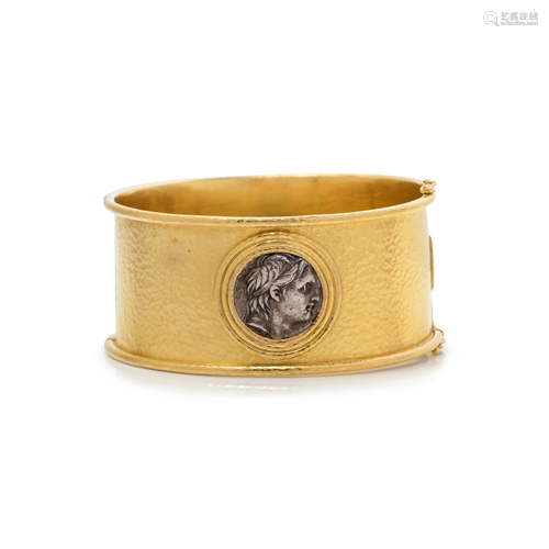 ELIZABETH LOCKE, YELLOW GOLD AND COIN BANGLE BRACELET