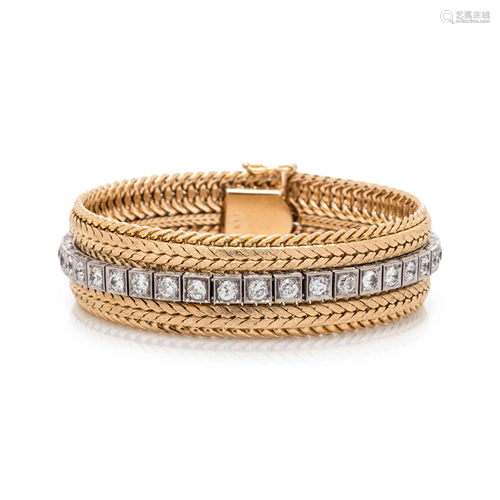 YELLOW GOLD, PLATINUM AND DIAMOND BRACELET