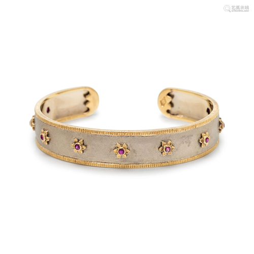 MARIO BUCCELLATI, BICOLOR GOLD AND RUBY CUFF BRACELET