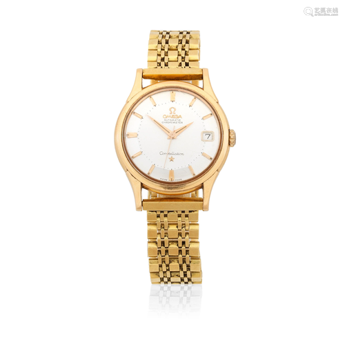 Omega. An 18K gold automatic calendar bracelet watch