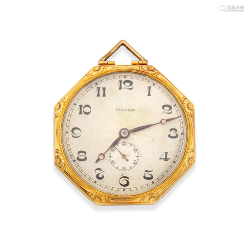 Vulcain. An 18K gold and enamel keyless wind octagonal