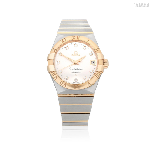 Omega. A stainless steel and 18K rose gold automatic