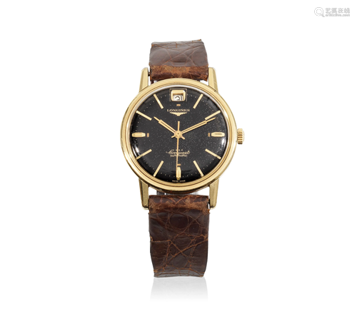 Longines. An 18K gold automatic calendar wristwatch