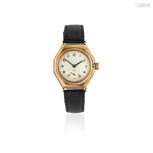 Rolex. A 9K gold manual wind octagonal wristwatch Ref: