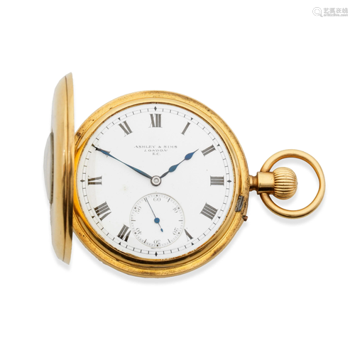 Ashley & Sims, London. An 18K gold keyless wind half