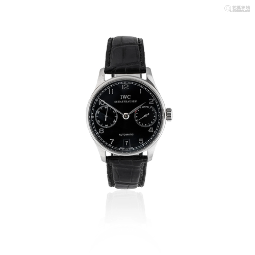 IWC. A stainless steel automatic calendar wristwatch