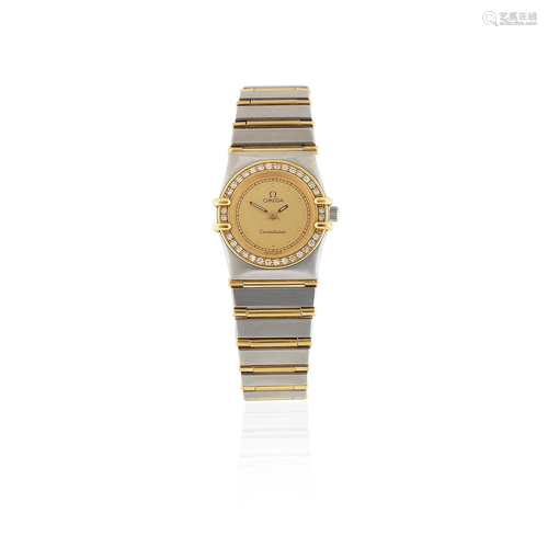 Omega. A lady's stainless steel and gold diamond set