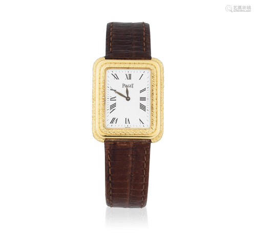 Piaget. An 18K gold quartz rectangular form wristwatch